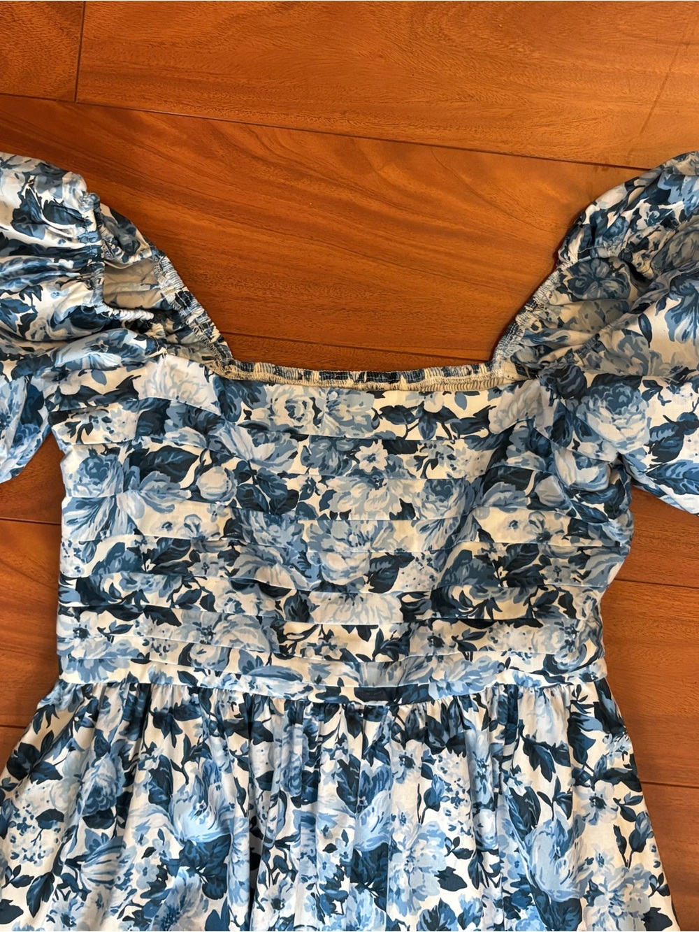 Abercrombie & Fitch Emerson Poplin Midi Dress M Blue Floral Puff Sleeve Smock - Picture 2 of 6